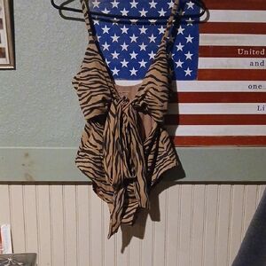 aerie Tan and Black Zebra-Print One-Piece Swimsuit